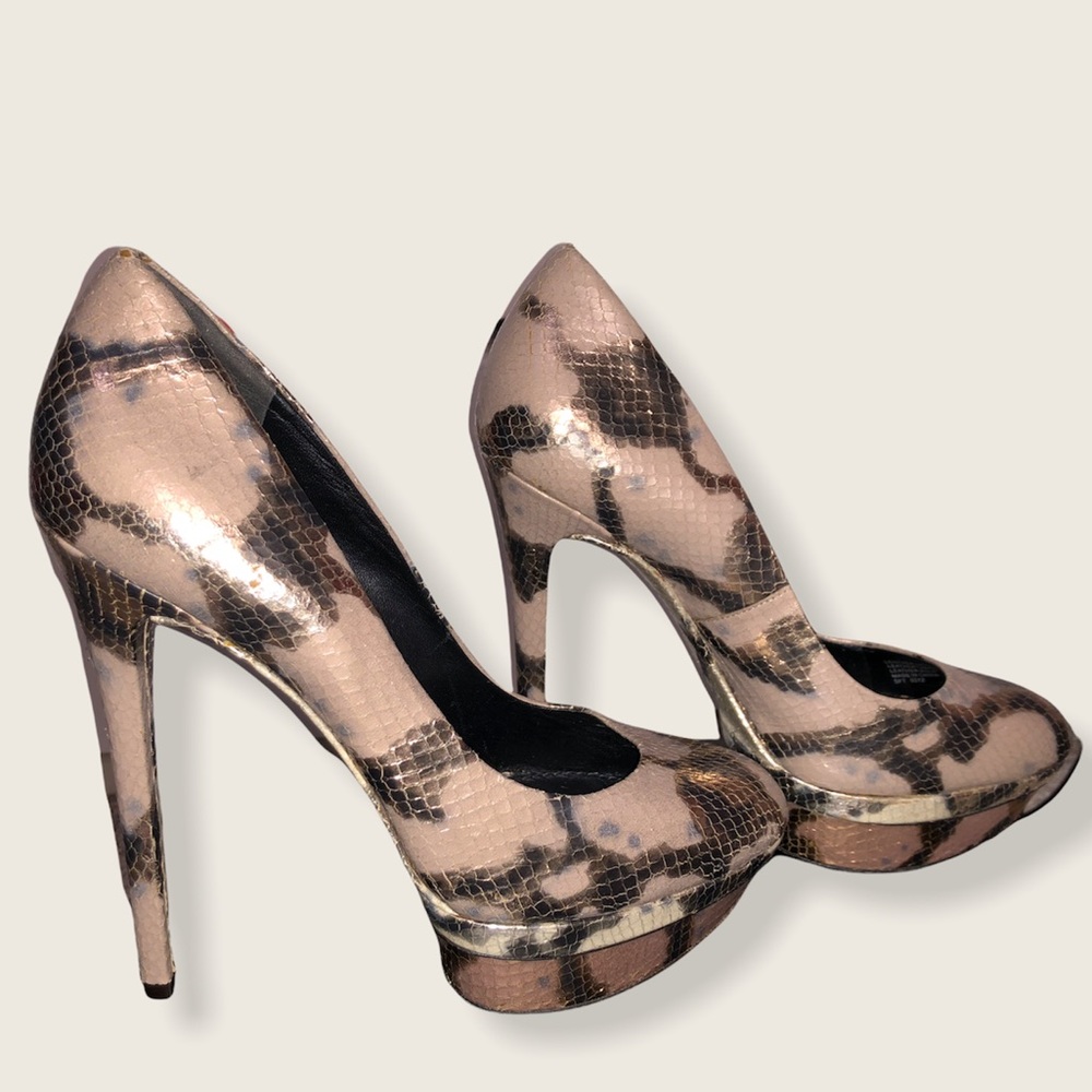 Brian Atwood Leather Embossed Snake Print Heels Size 8